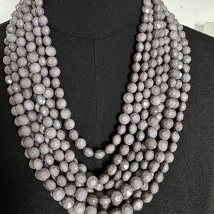 Vintage Lane Bryant  8  Strand  Grey Faceted plastic Beaded Necklace